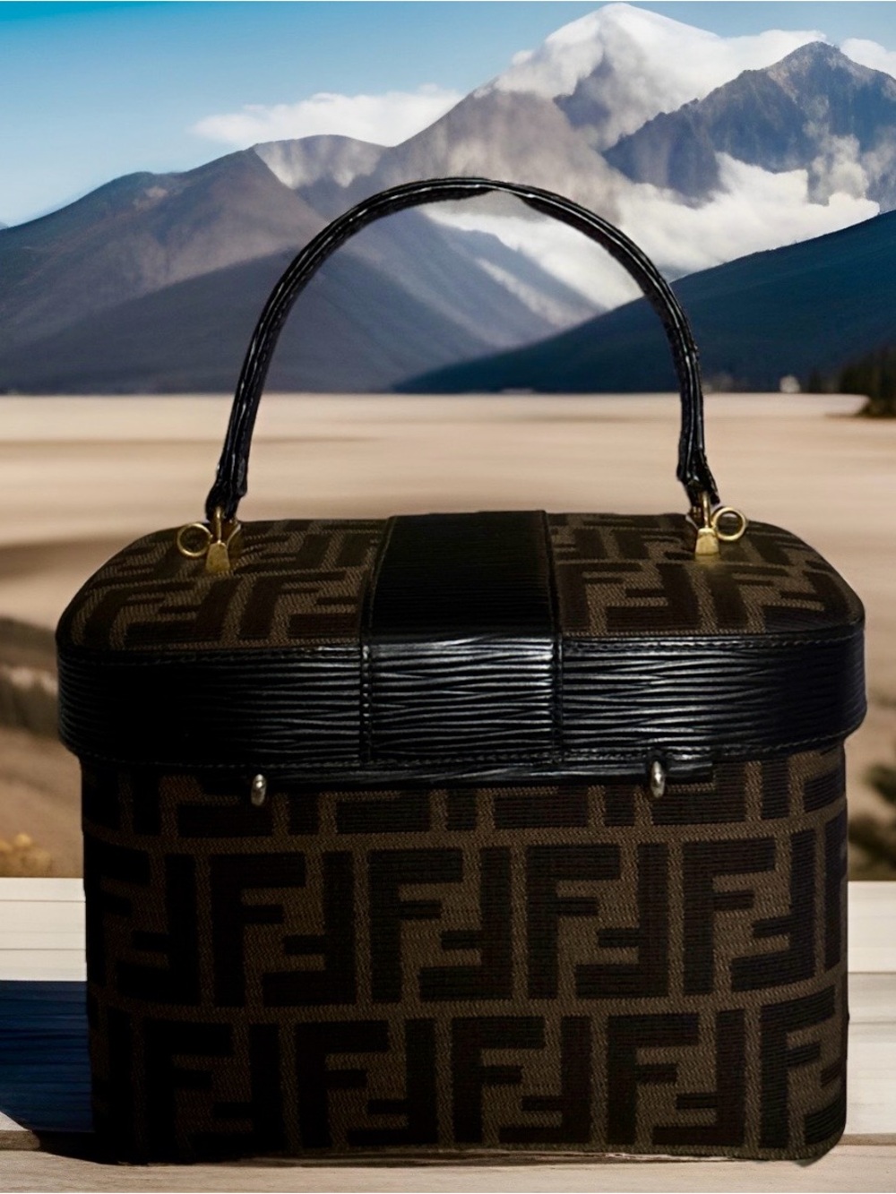 Fendi Zucca Canvas/Leather 2 way Vanity Bag Brown/Black Top Handle COA Dust Bag - Picture 6 of 16